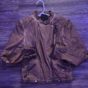 Brown Leather Motorcycle Jacket with Asymmetrical Zipper